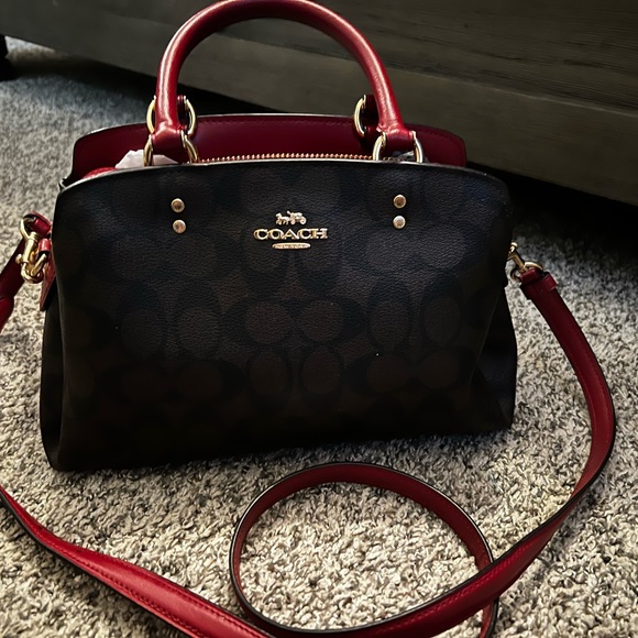 Coach Handbags - Coach Black and Red Satchel with Gold Hardware